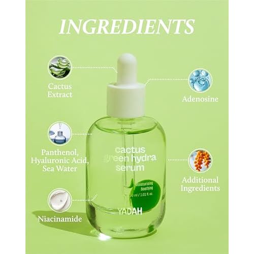 YADAH Cactus Green Hydra Serum (1.01fl oz) - Hydration, Oil-Moisture Balance, Strengthen Skin Barrier. Niacinamide, Adenosine.