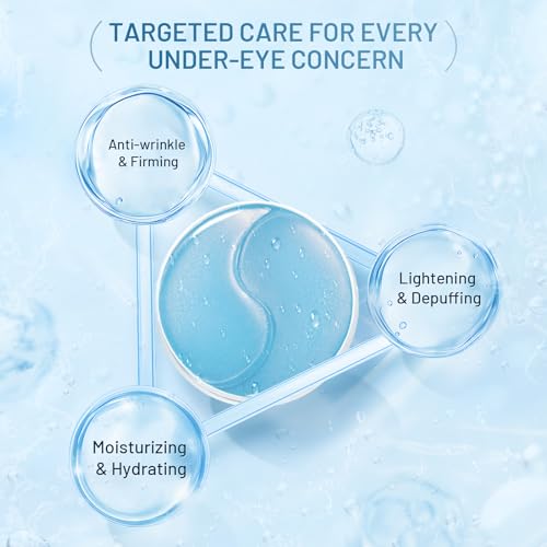 Under Eye Patches Masks - for Puffy Eyes, Fine Lines, Dark Circles,Wrinkles, Eye Bags Treatment with Collagen and Hyaluronic Acid,Firming & Cooling, Moisturizing and Hydrating Blue (60 Pcs)
