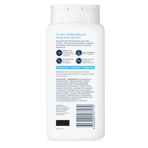 CeraVe Salicylic Acid Body Wash for Rough & Bumpy Skin - 10oz, Exfoliating Body Wash with Ceramides & Hyaluronic Acid, SA Body Wash
