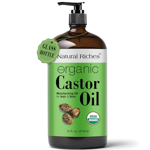 Organic Castor Oil - 100% Pure Cold Pressed in Glass Bottle, 16 oz