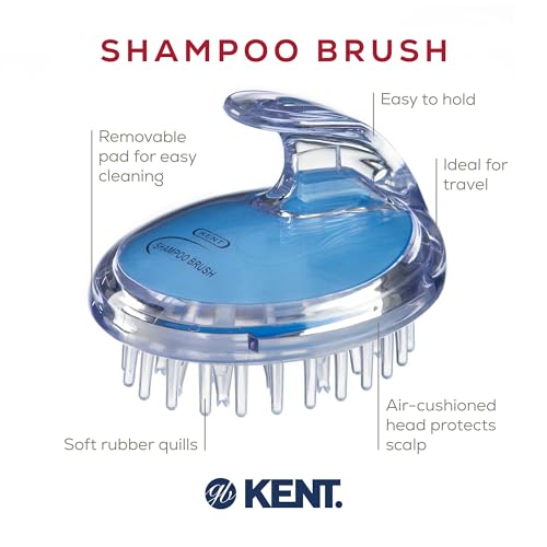 KENT SH1 BLU Scalp Scrubber Hair Brush & Scalp Exfoliator with 42 Soft Rubber Bristles for Distributing Shampoo and Conditioner, Shower Scalp Massage Tool