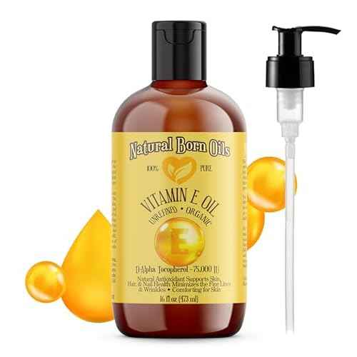 Natural Born Oils Vitamin E Oil (made from Wheat Germ), 16oz, Organic, Cold-Pressed, Nutrient-Rich, Excellent for Glowing Skin, Lustrous Hair