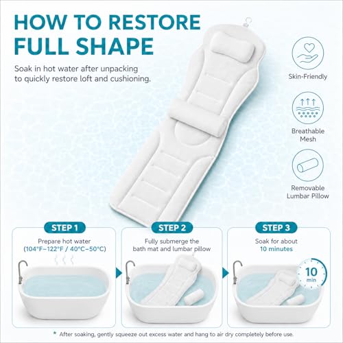 Full Body Bath Pillow with Lumbar Support & Suction Cups