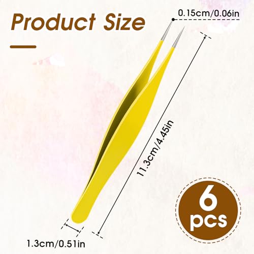 6-Piece Needle Nose Tweezers - Precision Fine Point Tip - Stainless Steel - Blackhead Remover for Nose, Facial Hair & Eyebrow