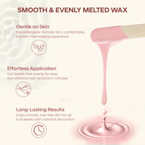 Wax Beads, Anreacho 1.1 lb Hard Wax Beans for Hair Removal, Brazilian, Bikini, Face, Eyebrows, Underarms, Chest, Back, Legs, Wax Refill for Women & Men, Pack of 5