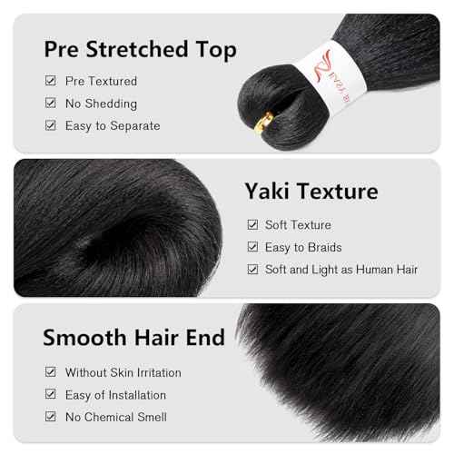 Pre Stretched Braiding Hair 20 Inch 8 Packs Long Black Braiding Hair Pre Stretched Professional Prestretched Braiding Hair Extensions Synthetic Crochet Twist Braids (1B, 20 Inch (pack of 8))