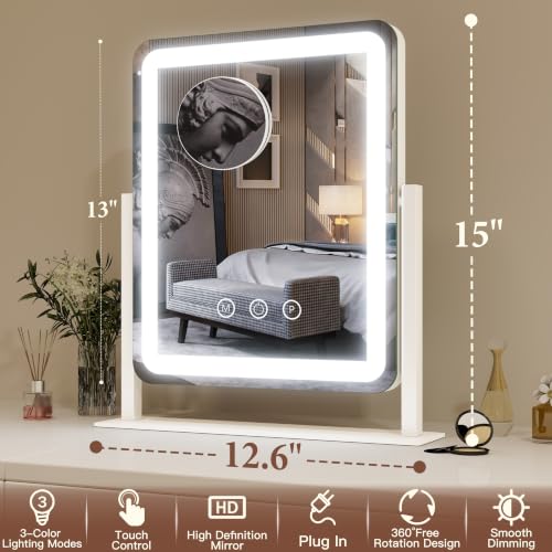 FENNIO 15x12.6" LED Vanity Mirror with Touch Dimmer & 3-Color Lights
