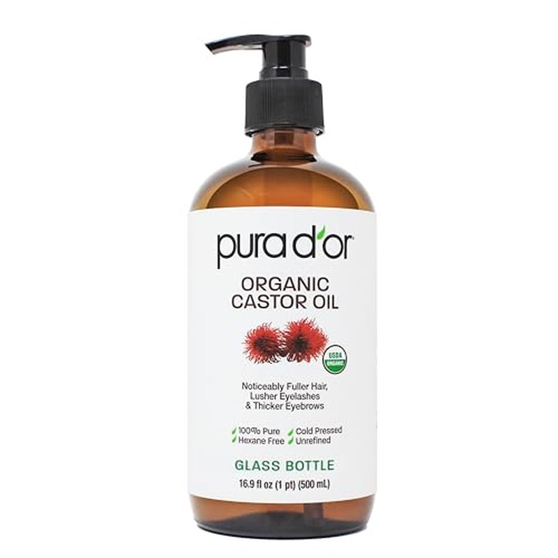 PURA D'OR Organic Castor Oil 16.9 oz | Cold-Pressed Hair Skin Lash