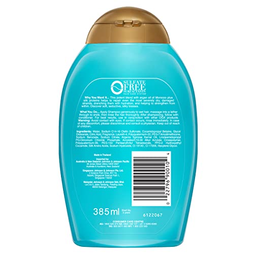 OGX Brand Extra Strength Hydrate & Repair Shampoo, 13 fl oz (Pack of 2), Paraben & Sulfate-Free Surfactants, with Argan Oil of Morocco for Dry, Damaged Hair, Cold-Pressed, 26 Fl Oz