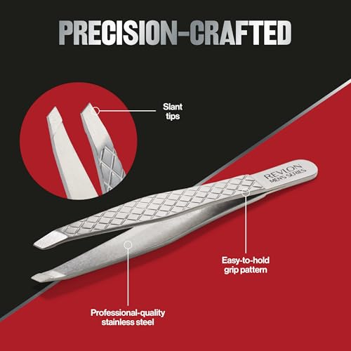 Revlon Men's Precision Slant Tip Tweezers - Stainless Steel Non-Slip Grip