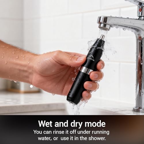 Professional Nose Hair Trimmer for Men Women, Painless Electric Ear & Nasal Hair Clipper, Patented Magnetic Heads (3-Pc Set), Micro-Vacuum, 8000 RPM, 180-Min Runtime, Waterproof Travel Kit