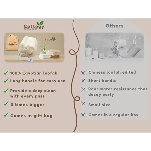 Egyptian Natural Loofah Exfoliating Body Scrubber - Eco-Friendly Bath & Shower loofah Sponge for Face & Body | 100% Natural Real Egyptian loofah, Ideal for Men & Women (1 Count (Pack of 2))