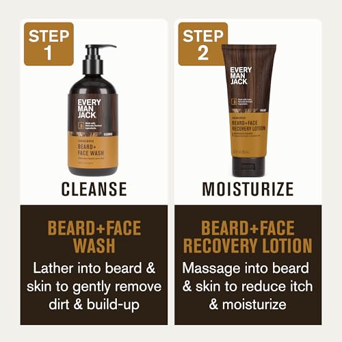 Every Man Jack Beard & Face Wash & Lotion Set - Sandalwood, Hydrating Men's Grooming
