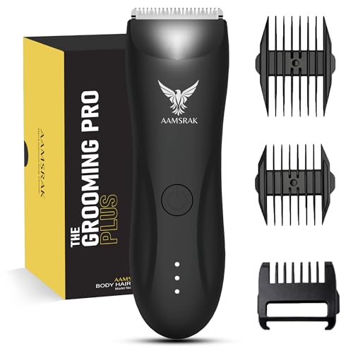 Groin & Body Hair Trimmer for Women & Men | Led Light, Waterproof | Zero Gapped Trimmer | Cordless Electric Shaver for Beard, Face, Nose, Ear, Bikini & Balls | Long Battery Life | Includes 3X Combs