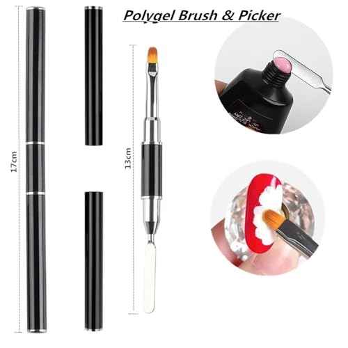 4 in 1 Set, Dual-Ended Polygel Brush Picker Brush, 3 Pcs Nail Drawing Pen, Dual End Nail Art Pen Brush Acrylic Round Flat Painting Drawing Liner Nail Tools