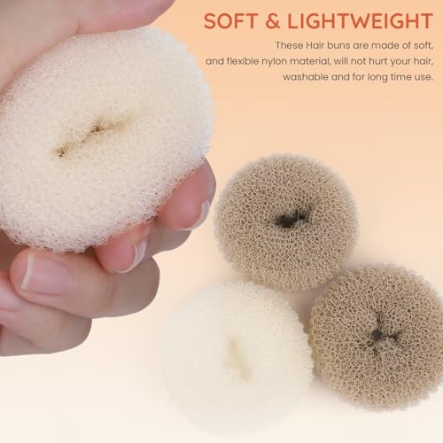 Small Hair Bun Maker Set - 2 Colors for Kids & Finer Hair, Includes Hair Pins & Bands - Beige & Tan Brown Variation