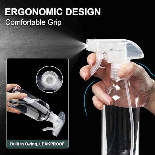 Spray Bottles 12oz Plastic Spray Bottle for Hair Mist/Stream Heavy Duty Empty Spray Bottles for Cleaning Solutions, Plants (12oz-Clear)