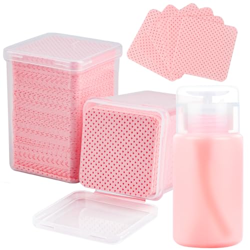 Lint Free Nail Wipes Set with 120ml Pump Dispenser - 400 Count Kit