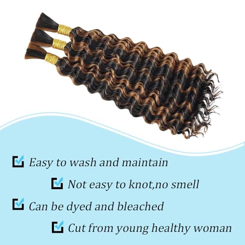 Fridnae Light Brown P1B30 Deep Wave Human Hair Bundles for Boho Braids 34 Inch
