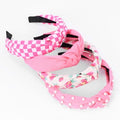 Hot Pink Headbands for Women, 4-Pack Knotted & Pearl Hair Bands