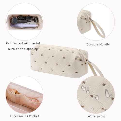 Large Quilted Hair Tools Travel Bag with Bow Pattern,Waterproof Hair Styling Accessories Storage Case for Shark FlexStyle, Dyson Airwrap Hair Dryer, Curling Iron, Revlon Hair Tools(Beige)