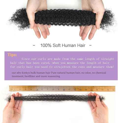 Afro Kinkys Bulk Human Hair 2 Bundles 16 Inch Black Afro Kinky-Curly Human Hair Bundles for Dreadlock Extensions Locs Repair 100% Human Hair 4C Curly for Mini Twist