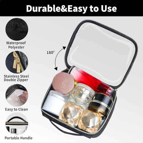Travel Toiletry Bag,2 Pack Clear Makeup Bags with Handles,180¡ÆOpening Clear Cosmetic Bags for Traveling Women,Men,Travel Essentials,Black