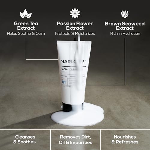 MARLOWE. No. 121 Facial Cleanser 6 oz, Daily Mens Face Wash with Natural Extracts & Antioxidants, Soothes, Purifies, Refreshes, Thick Lather, Fresh Woodsy Scent