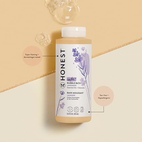 The Honest Company Lavender Calm Foaming Bubble Bath + Hydrating Face + Body Lotion Bundle | Naturally Derived, Tear-Free, Hypoallergenic | 12 fl oz, 8.5 fl oz