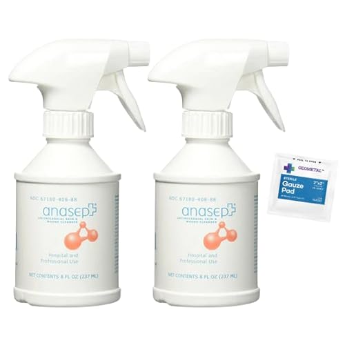 Anasept Skin and Wound Spray 8 oz Bottle with Finger Sprayer (Pack of 2) Wound Spray, Sterile Rinse, Comprehensive Wound Care for Effective Cleansing, Healing and Burn Relief with GeoMetal¢â Gauze Pad
