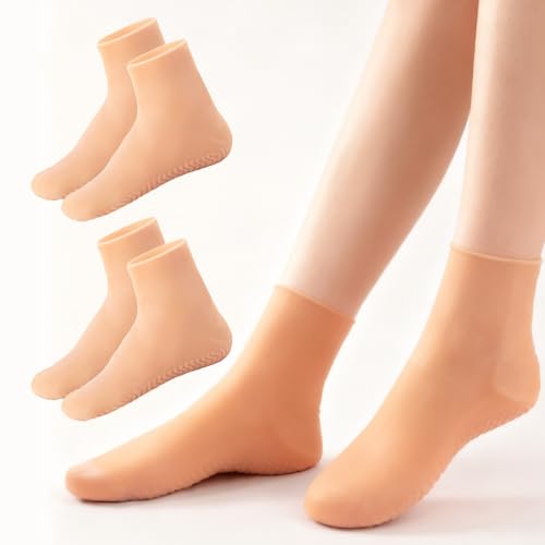 JFRHUDS Nude Silicone Moisturizing Socks for Men & Women Size 9-13 – 2 Pairs