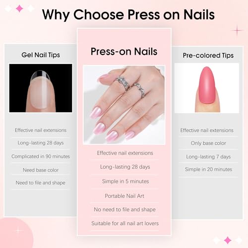 Press on Nail Kit, Almond Gel Nails Tips, Short Glue On Nails Fit Perfectly Natural Reusable Fake Nails with Nail Glue 12 Packs Stick on Nails Set-288Pcs for Girls Women