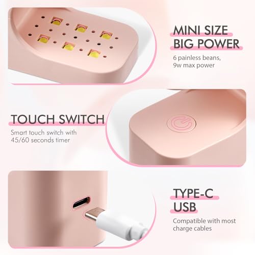 VSALON Mini UV Nail Lamp for Gel Nails | Quick-Dry 45s/60s Curing Light, USB Portable