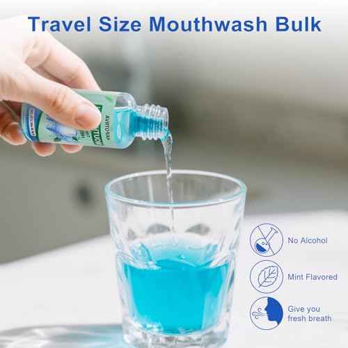 100 Pcs Mini Mouthwash Travel Size Bulk,Blue Portable Mint Flavor Mini Mouthwash Individual 35ml/1.2oz On The Go Mouth Wash Small Bottle for Travel,Office,Toiletry Kits
