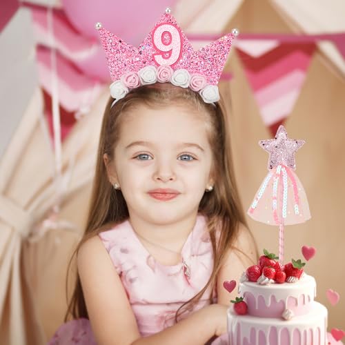 Girls Birthday Crown Headband & Star Wand Set