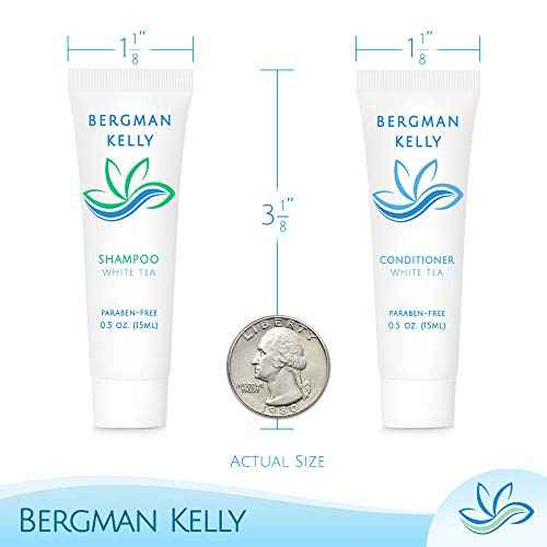 BERGMAN KELLY Round Hotel Soap Bars, Shampoo & Conditioner 3-Piece Set (0.5 oz each, 150 pc, White Tea), Delight Your Guests with Revitalizing & Refreshing Mini Travel Toiletries & Bulk Amenities