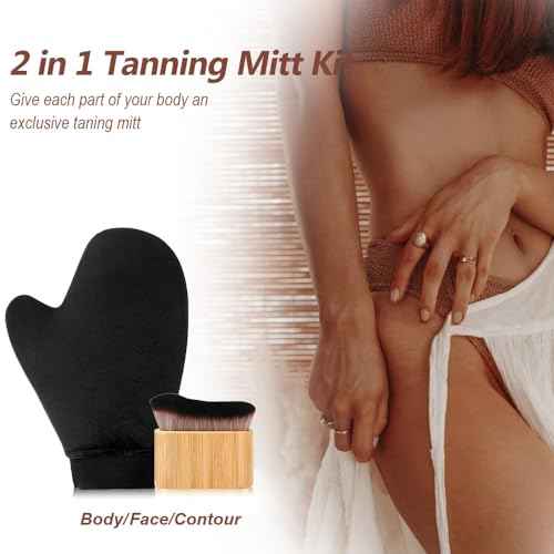 2 in 1 Tanning Mitts Self Tanner Mitt Applicator Self Tanning Mitt and Brush,Tanning Gloves for Self Tan Mitt Applicator Kit Self Tanner Brush Self Tanning Kit for Lotion,Sunless,Spray Tan,Face,Body