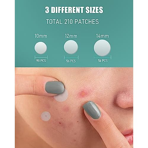 Pimple Patches 210 Counts Three Sizes, Hydrocolloid Patch Invisible with Tea Tree Oil, Acne Patches, Zit Patches for Face, Acne Spot Treatment
