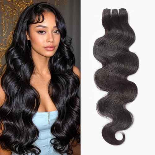 Wequeen 16A Body Wave Human Hair Bundles 22 Inch 100% Unprocessed Brazilian Virgin Hair Quick Weave Bundles Human Hair Extensions Real Human Hair, Natural Black