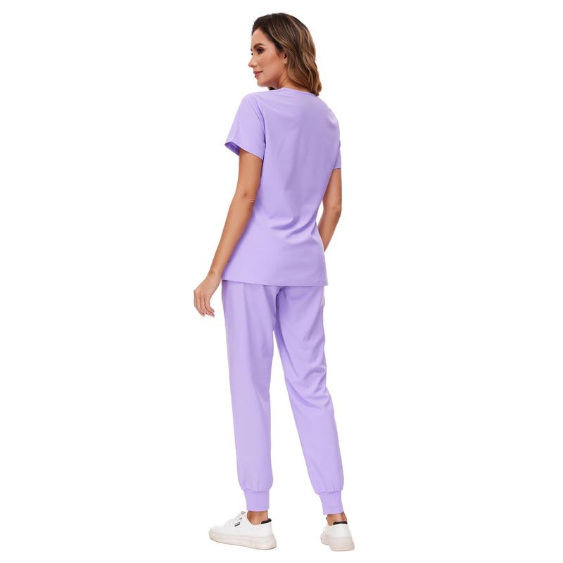 COZYFIT Scrubs for Women Set - Stretch V-Neck Scrub Top & Jogger Pant with 8 Pockets, Yoga Waistband, Anti Wrinkle, Slim Fit Women Scrubs