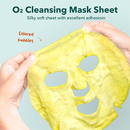 Purederm Deep Purifying Yellow O2 Bubble Mask Turmeric (5 Pack) ? Bubble Face Sheet Mask for Purifying & Vitalizing