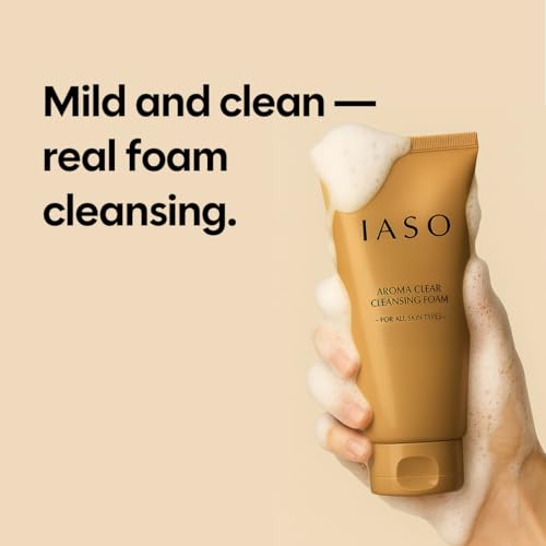IASO Aroma Clear Cleansing Foam | Moisture-Retaining Korean Face Wash with Rose Water & Lavender, Rich Foaming Deep Cleanser & Makeup Remover, 5.29oz