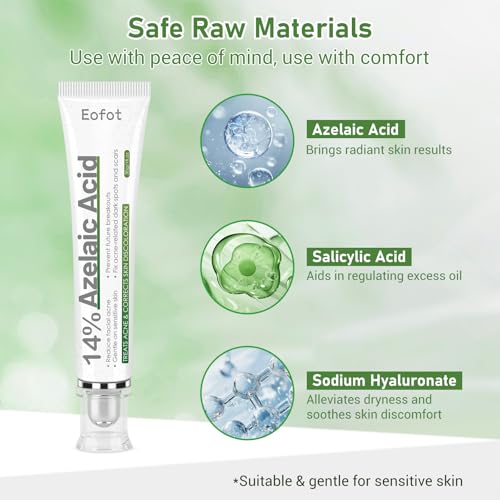 14% Azelaic Acid Acne Cream, Azelaic Acid For Face, Helps Improve the Appearance of Acnes - Azalecic Acids Acido Azelaico, 1 Fl Oz