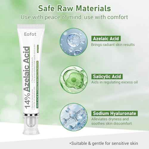14% Azelaic Acid Acne Cream, Azelaic Acid For Face, Helps Improve the Appearance of Acnes - Azalecic Acids Acido Azelaico, 1 Fl Oz