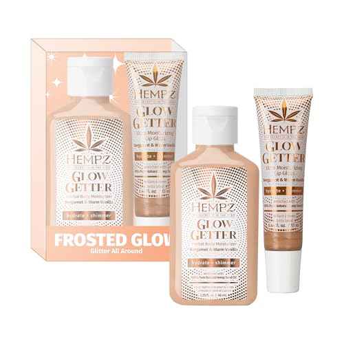 Hempz Frosted Glow Kit, Illuminating Mini Body Lotion and Shimmer Lip Gloss Duo, Limited Edition Glitter Gift Set, 2.25 oz and .44 oz