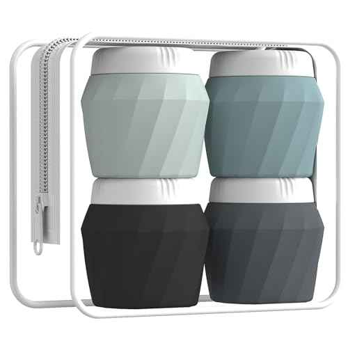 Travel Containers for Toiletries, Premium Silicone Cosmetic Cream Jars, TSA Approved Leak-Proof Refillable Travel Size Toiletries with Clear Bag for Cosmetic Face Body Cream (Gray, 1.7OZ)