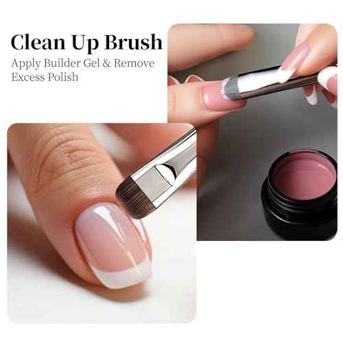 Dual Head Acrylic Nail Brush-French Tip & 9mm Liner with Cleaning Brush for Builder Gel,Polygel & Design-Wood Handle & Metal Caps