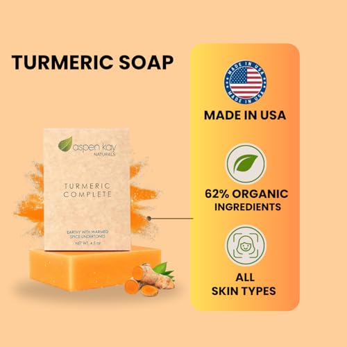 Aspen Kay Naturals Turmeric Soap for Face & Body - With Organic Shea Butter, Chamomile & Calendula - Gentle Turmeric Face Wash, All Skin Types, Made in USA (6 pack)