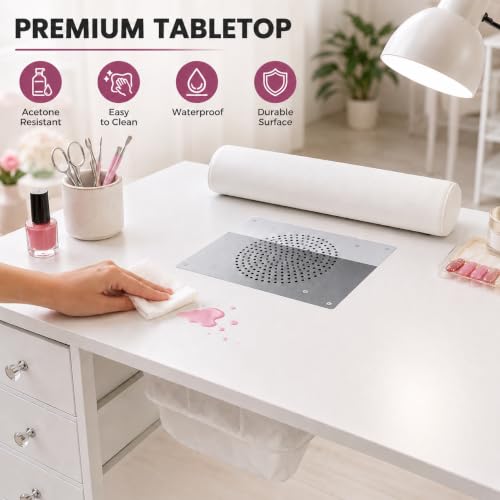 Professional Nail Desk 47.2" with Dust Collector & Outlet