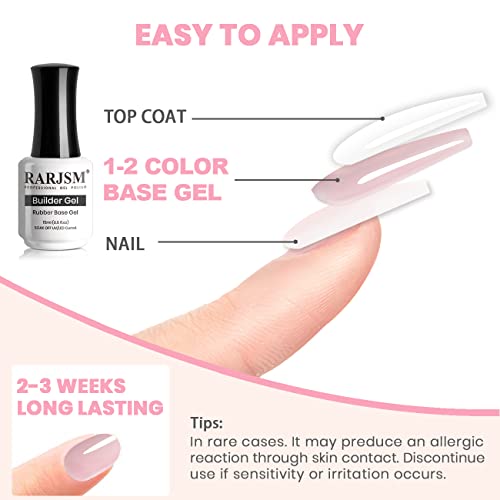 RARJSM Rubber Base Gel Light Pink Sheer Rubber Base Coat Gel Nail Polish Transparente Pink for Nails French Manicure Extend Gel Soak Off UV LED Curing Requires Single Bottle 15ml Salon Home DIY Use